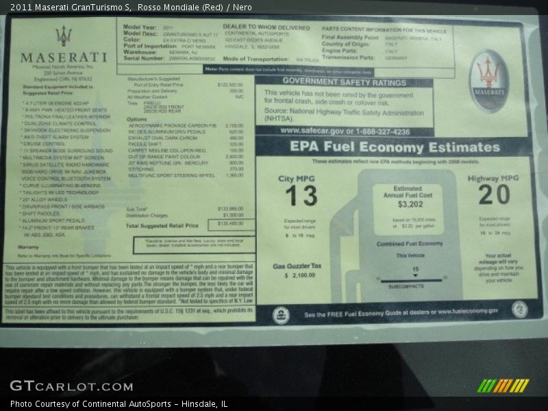  2011 GranTurismo S Window Sticker