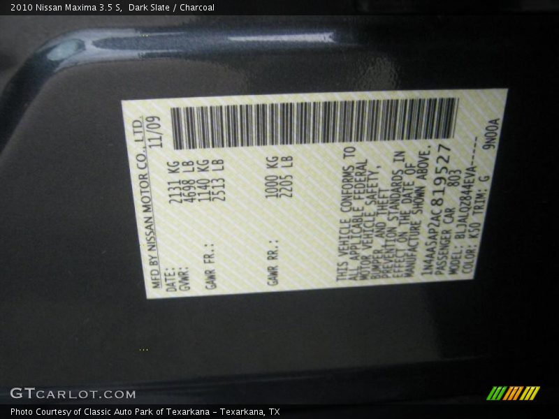 Dark Slate / Charcoal 2010 Nissan Maxima 3.5 S