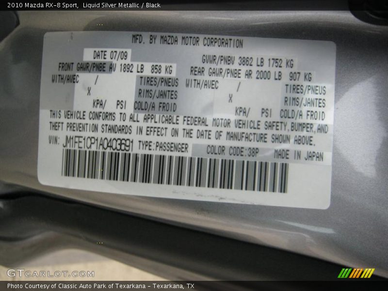 Liquid Silver Metallic / Black 2010 Mazda RX-8 Sport