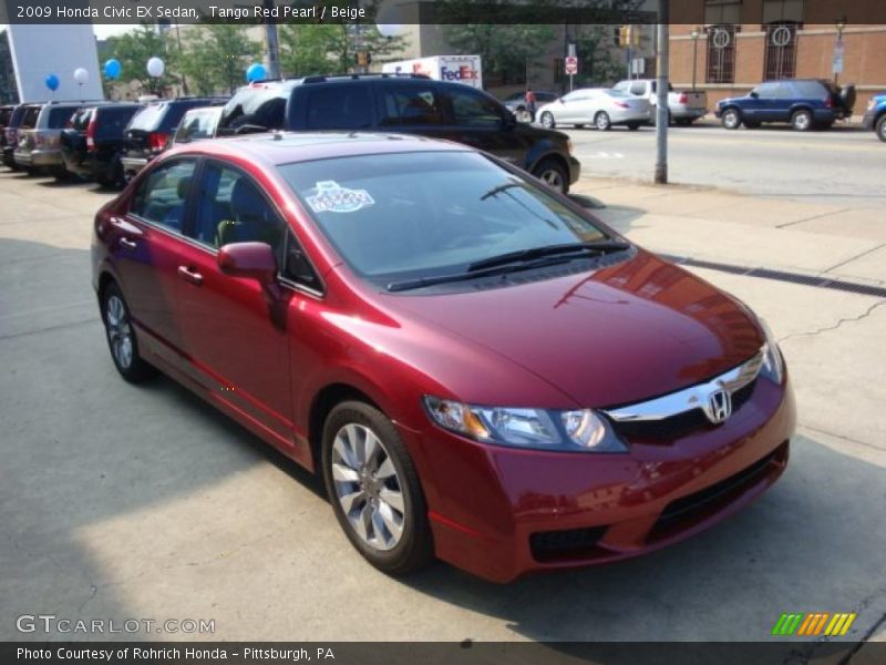 Tango Red Pearl / Beige 2009 Honda Civic EX Sedan