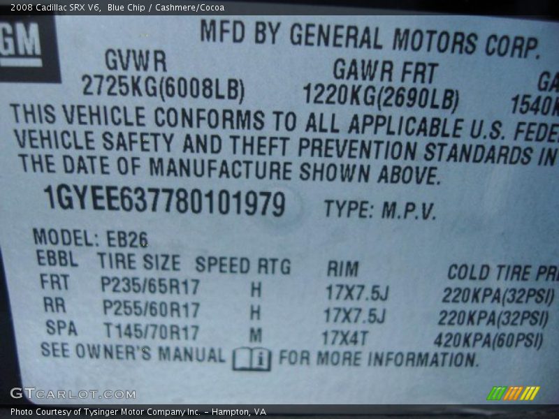 Blue Chip / Cashmere/Cocoa 2008 Cadillac SRX V6