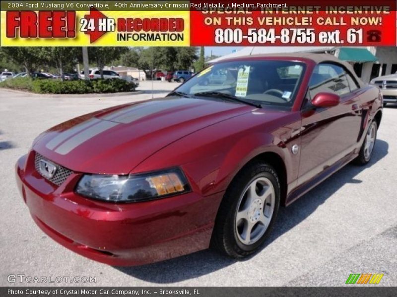 40th Anniversary Crimson Red Metallic / Medium Parchment 2004 Ford Mustang V6 Convertible