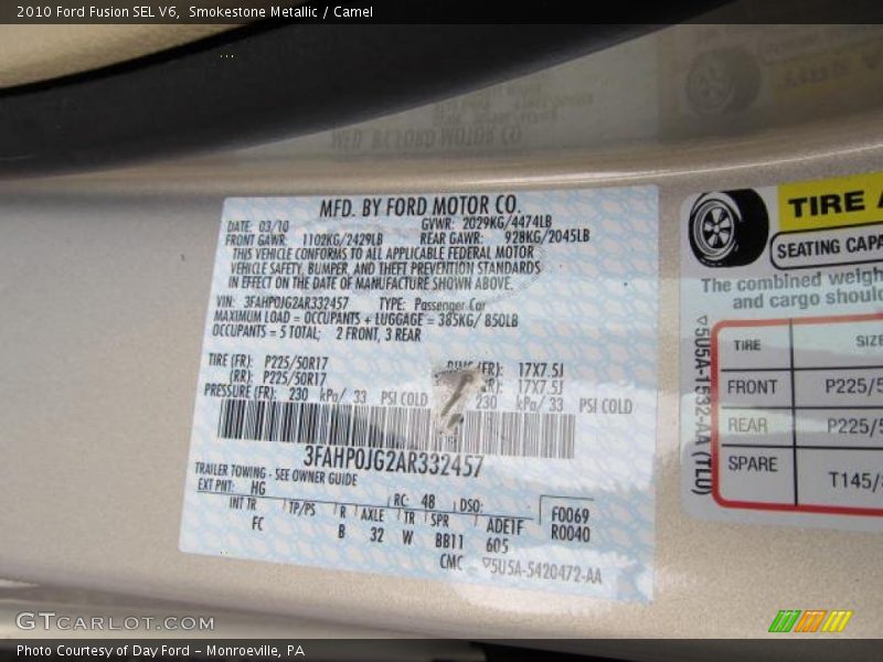 Smokestone Metallic / Camel 2010 Ford Fusion SEL V6