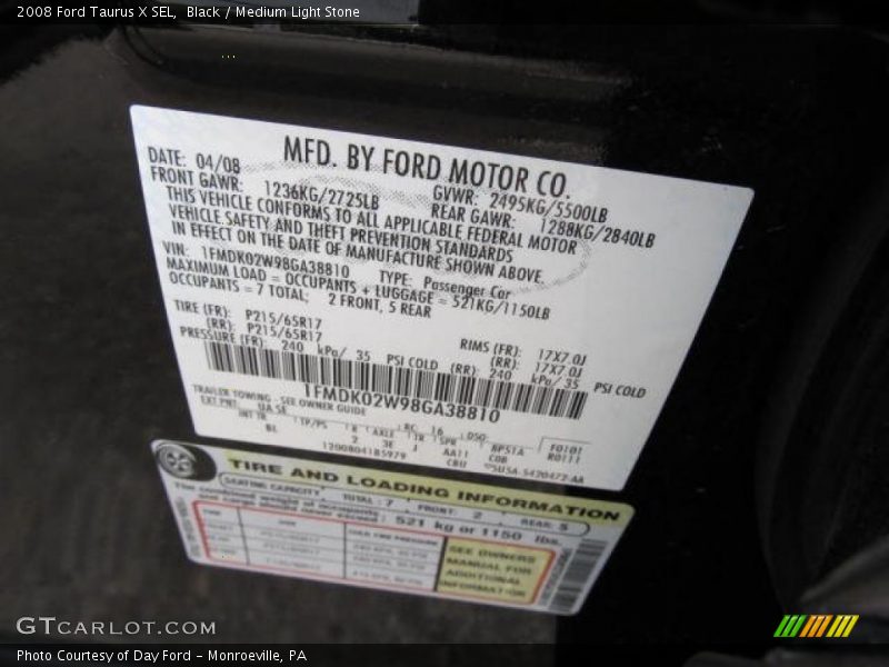 Black / Medium Light Stone 2008 Ford Taurus X SEL
