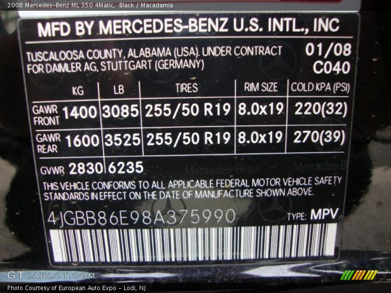 Black / Macadamia 2008 Mercedes-Benz ML 350 4Matic