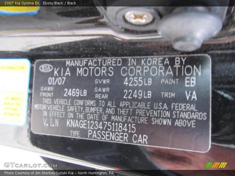 Ebony Black / Black 2007 Kia Optima EX