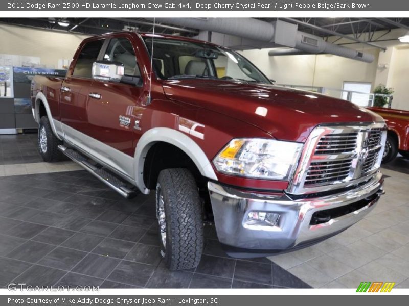 Deep Cherry Crystal Pearl / Light Pebble Beige/Bark Brown 2011 Dodge Ram 2500 HD Laramie Longhorn Crew Cab 4x4