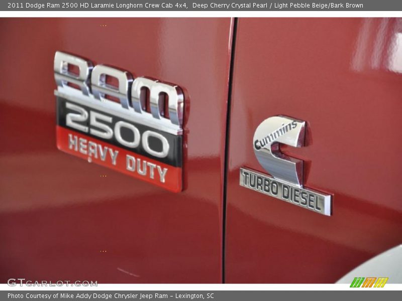Deep Cherry Crystal Pearl / Light Pebble Beige/Bark Brown 2011 Dodge Ram 2500 HD Laramie Longhorn Crew Cab 4x4