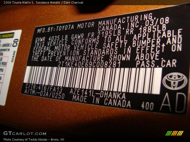 2009 Matrix S Sundance Metallic Color Code 4T6