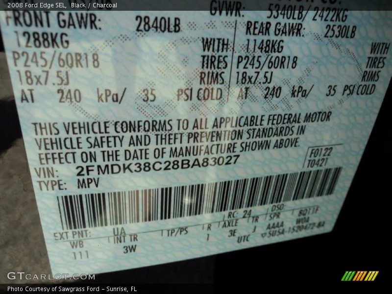 Black / Charcoal 2008 Ford Edge SEL