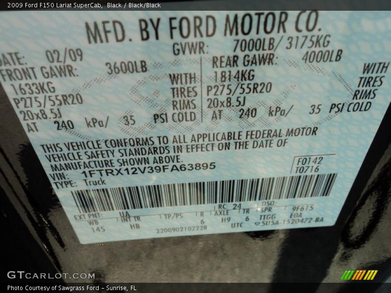 2009 F150 Lariat SuperCab Black Color Code UA