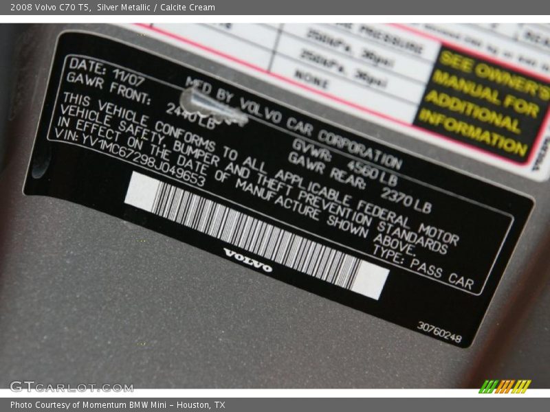 Silver Metallic / Calcite Cream 2008 Volvo C70 T5