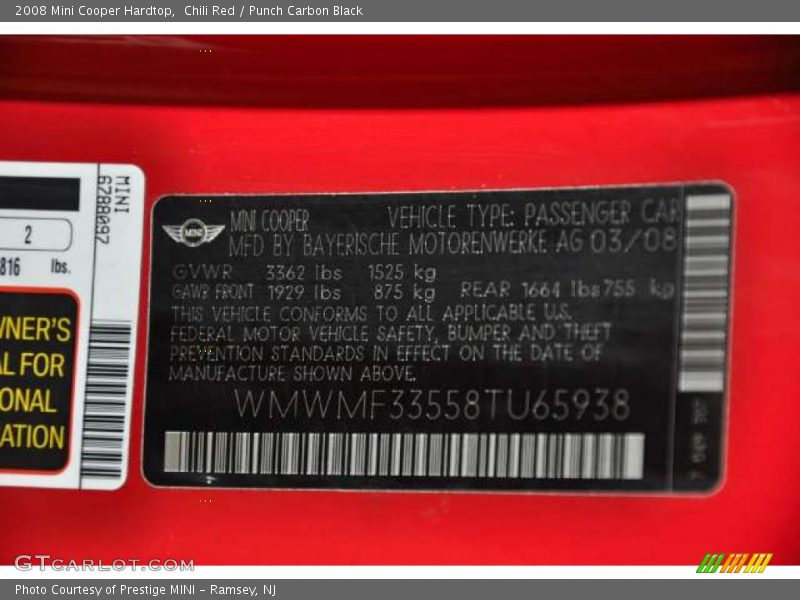 Chili Red / Punch Carbon Black 2008 Mini Cooper Hardtop
