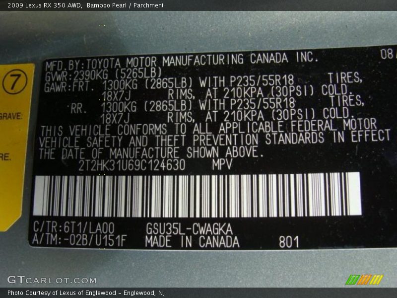 Bamboo Pearl / Parchment 2009 Lexus RX 350 AWD