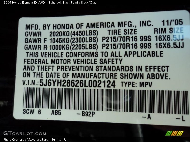 Nighthawk Black Pearl / Black/Gray 2006 Honda Element EX AWD