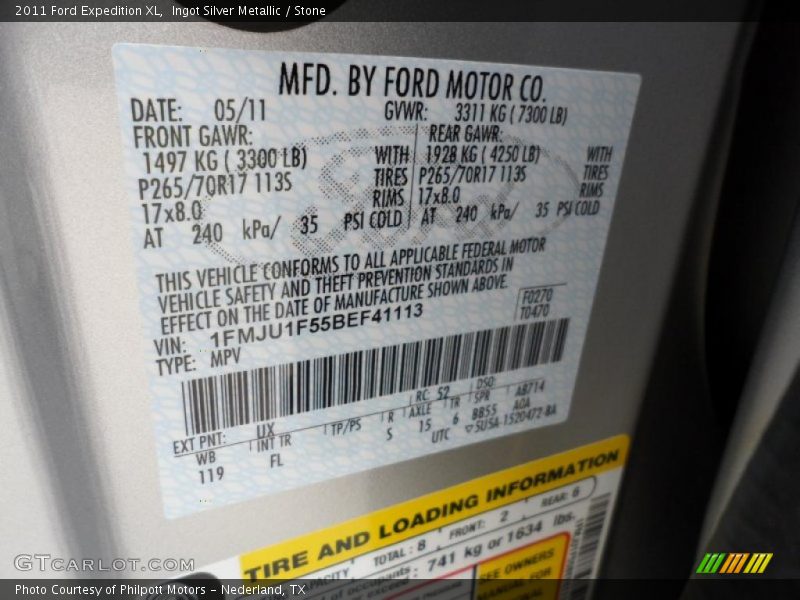 2011 Expedition XL Ingot Silver Metallic Color Code UX