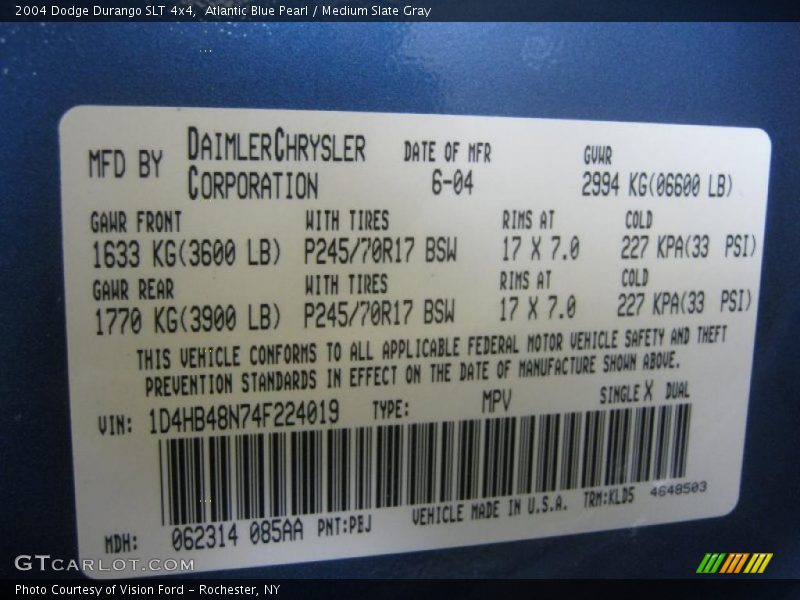 Atlantic Blue Pearl / Medium Slate Gray 2004 Dodge Durango SLT 4x4