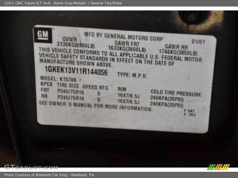 Storm Gray Metallic / Neutral Tan/Shale 2001 GMC Yukon SLT 4x4