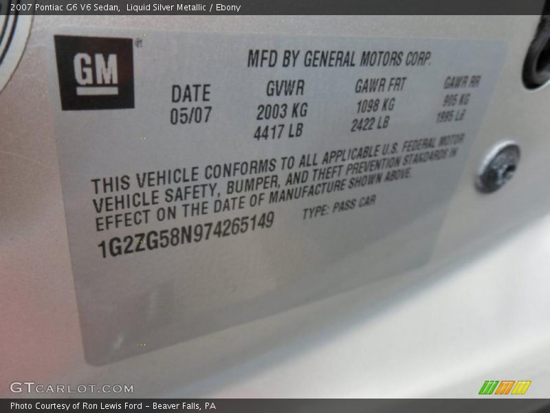 Liquid Silver Metallic / Ebony 2007 Pontiac G6 V6 Sedan