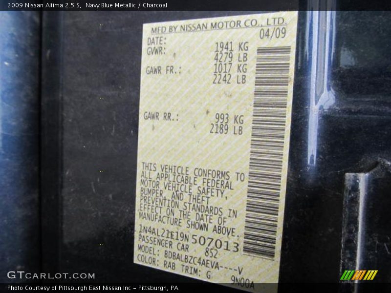 Navy Blue Metallic / Charcoal 2009 Nissan Altima 2.5 S