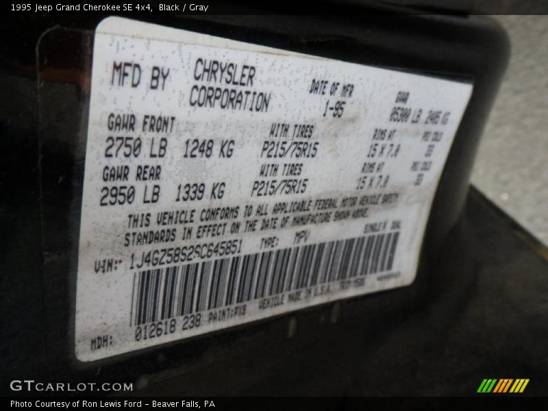 Black / Gray 1995 Jeep Grand Cherokee SE 4x4