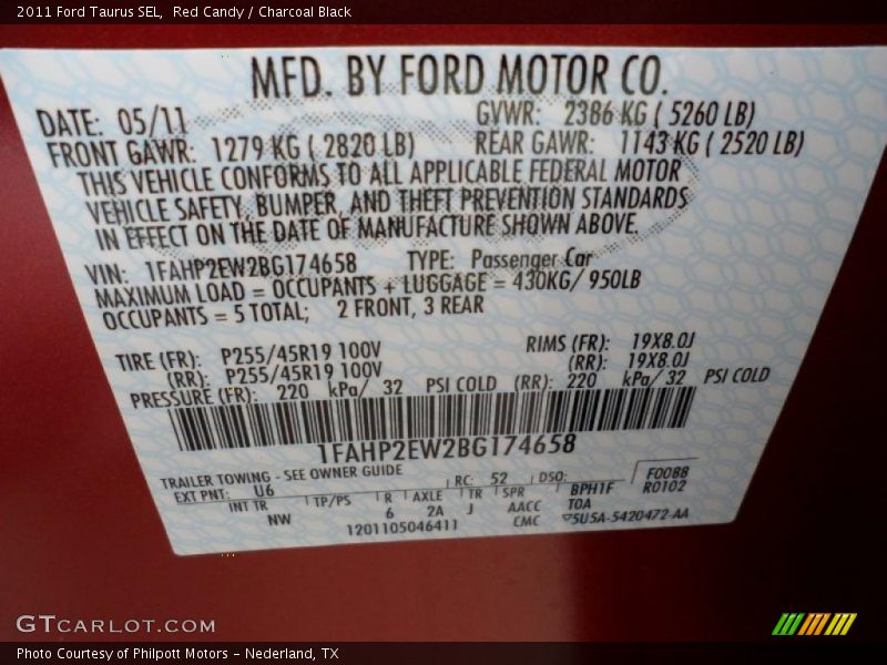 Red Candy / Charcoal Black 2011 Ford Taurus SEL