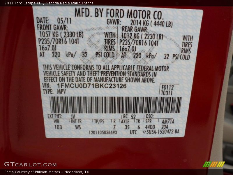 Sangria Red Metallic / Stone 2011 Ford Escape XLT