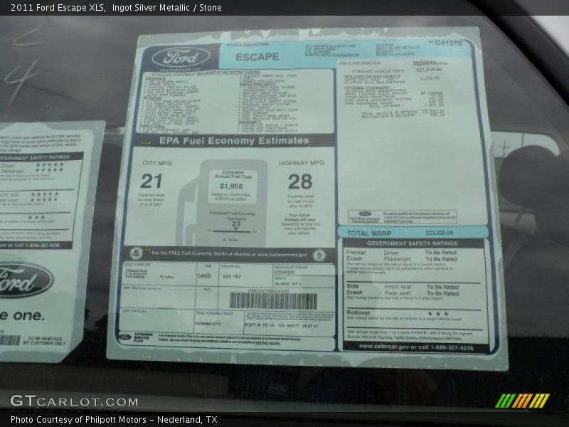  2011 Escape XLS Window Sticker