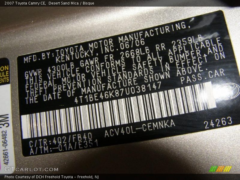 Desert Sand Mica / Bisque 2007 Toyota Camry CE