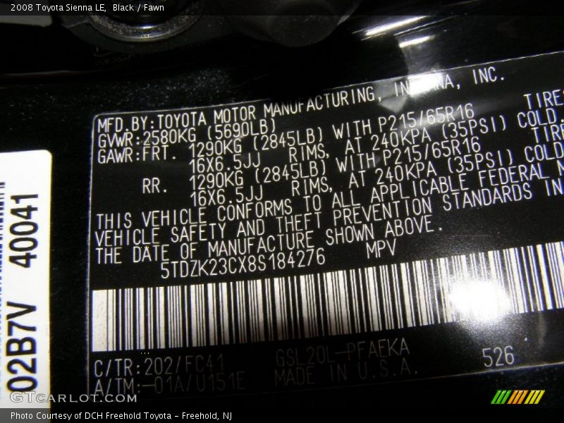 Black / Fawn 2008 Toyota Sienna LE