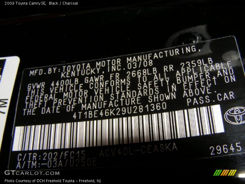Black / Charcoal 2009 Toyota Camry SE