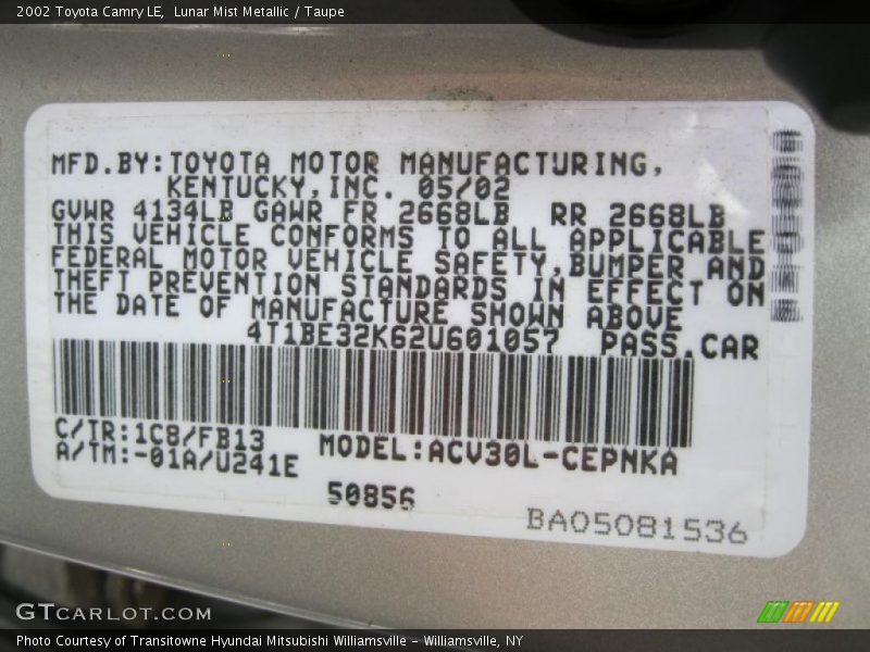 Lunar Mist Metallic / Taupe 2002 Toyota Camry LE