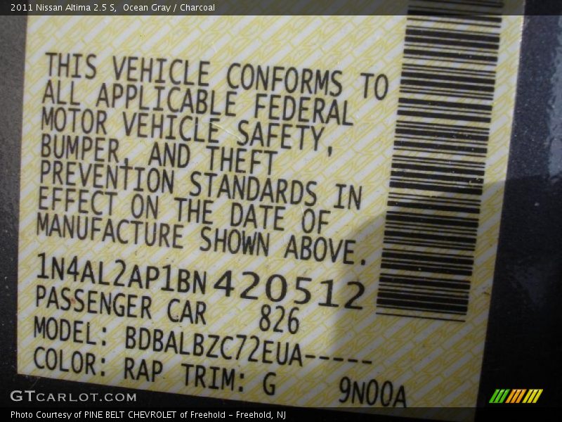 Ocean Gray / Charcoal 2011 Nissan Altima 2.5 S