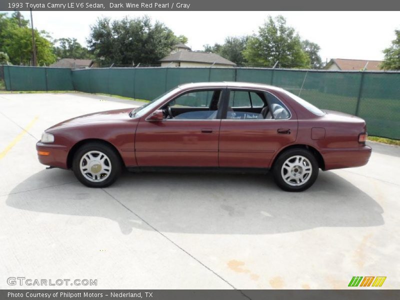 Dark Wine Red Pearl / Gray 1993 Toyota Camry LE V6 Sedan