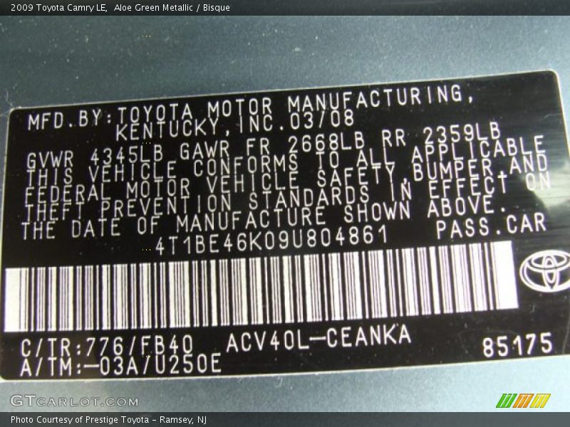 Aloe Green Metallic / Bisque 2009 Toyota Camry LE