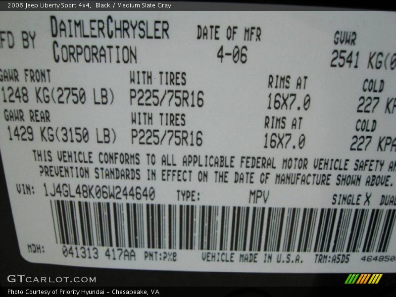 Black / Medium Slate Gray 2006 Jeep Liberty Sport 4x4