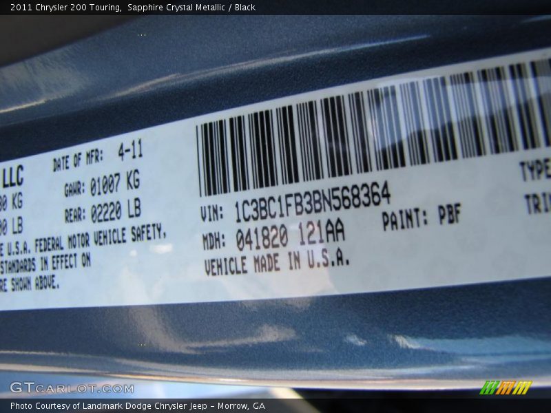 Sapphire Crystal Metallic / Black 2011 Chrysler 200 Touring