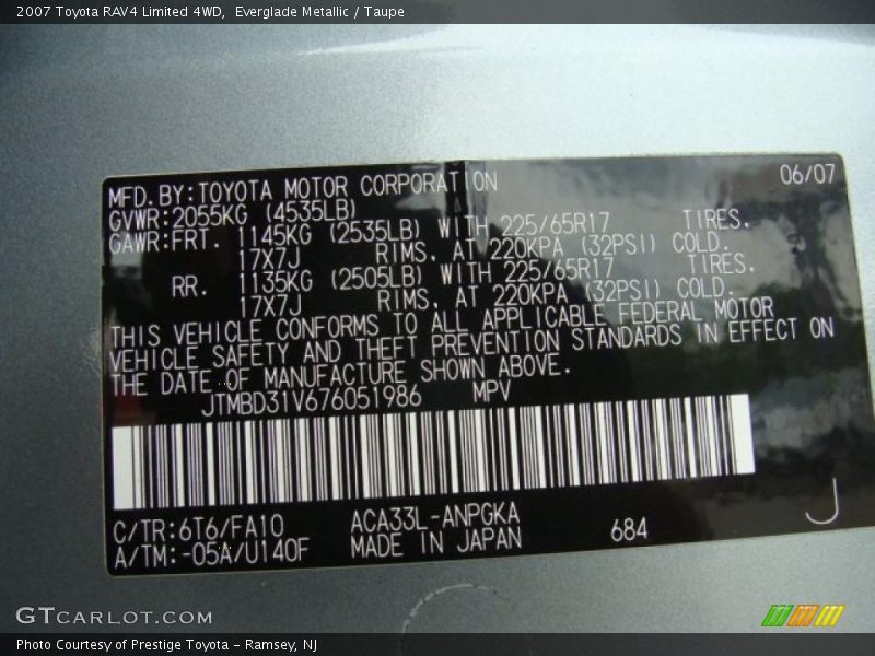 Everglade Metallic / Taupe 2007 Toyota RAV4 Limited 4WD