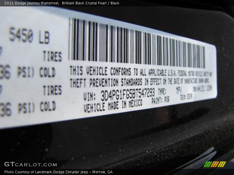 Brilliant Black Crystal Pearl / Black 2011 Dodge Journey Mainstreet