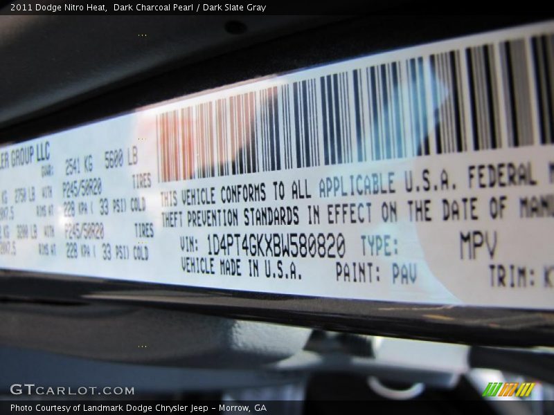 Dark Charcoal Pearl / Dark Slate Gray 2011 Dodge Nitro Heat