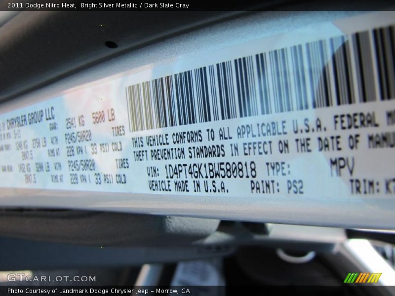 Bright Silver Metallic / Dark Slate Gray 2011 Dodge Nitro Heat