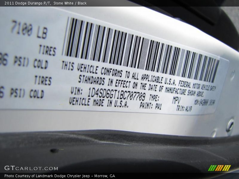 Stone White / Black 2011 Dodge Durango R/T