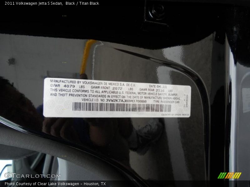 Black / Titan Black 2011 Volkswagen Jetta S Sedan