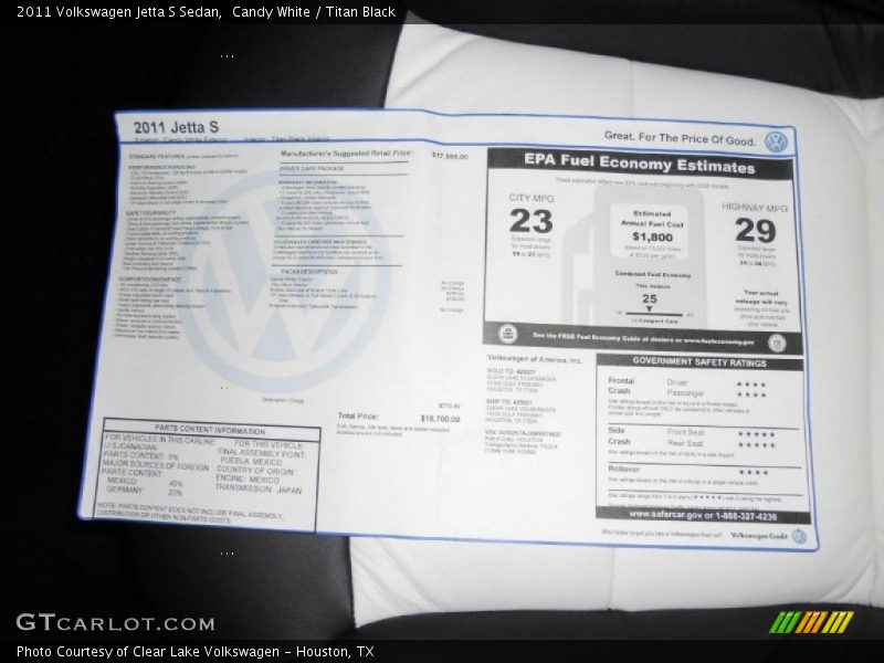 Candy White / Titan Black 2011 Volkswagen Jetta S Sedan