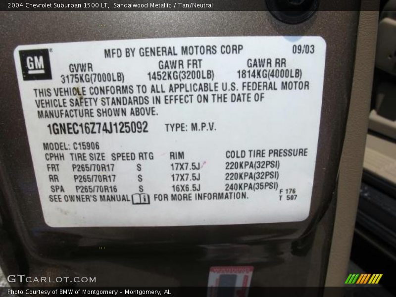 Sandalwood Metallic / Tan/Neutral 2004 Chevrolet Suburban 1500 LT