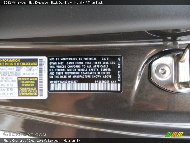 Black Oak Brown Metallic / Titan Black 2012 Volkswagen Eos Executive