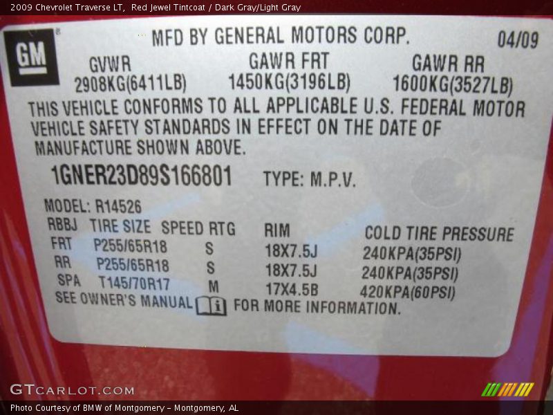 Red Jewel Tintcoat / Dark Gray/Light Gray 2009 Chevrolet Traverse LT