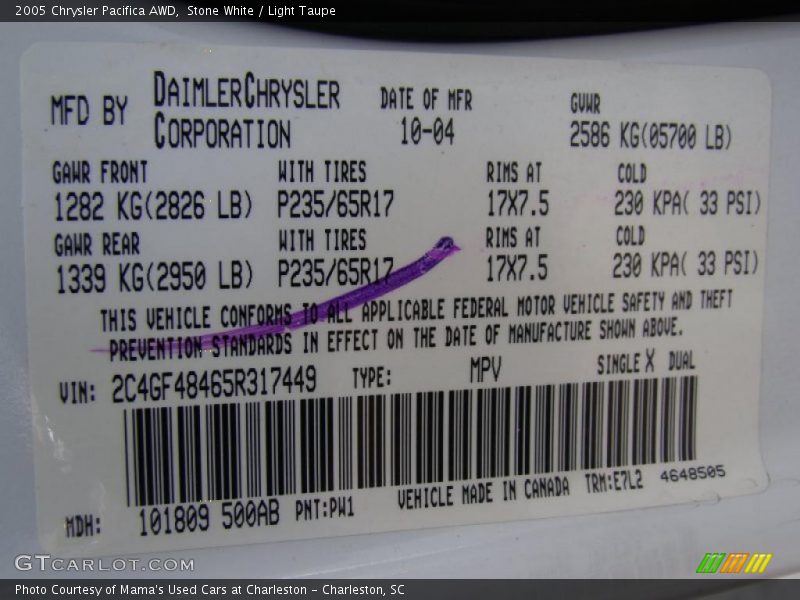 Stone White / Light Taupe 2005 Chrysler Pacifica AWD