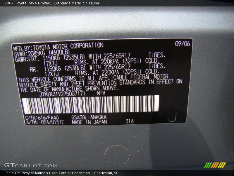 Everglade Metallic / Taupe 2007 Toyota RAV4 Limited