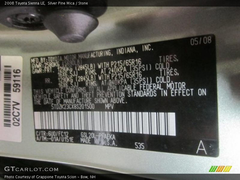 Silver Pine Mica / Stone 2008 Toyota Sienna LE
